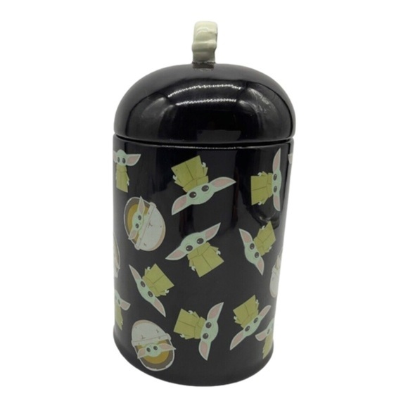 Disney Star Wars the Child Tossed black ceramic Yoda print lidded Cookie jar new - Picture 1 of 4